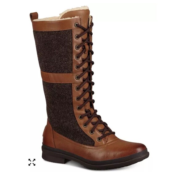 UGG Elvia Boots Women’s Size 9 Tall Chestnut Waterproof Lace Up Side Zip Boots - Picture 1 of 12